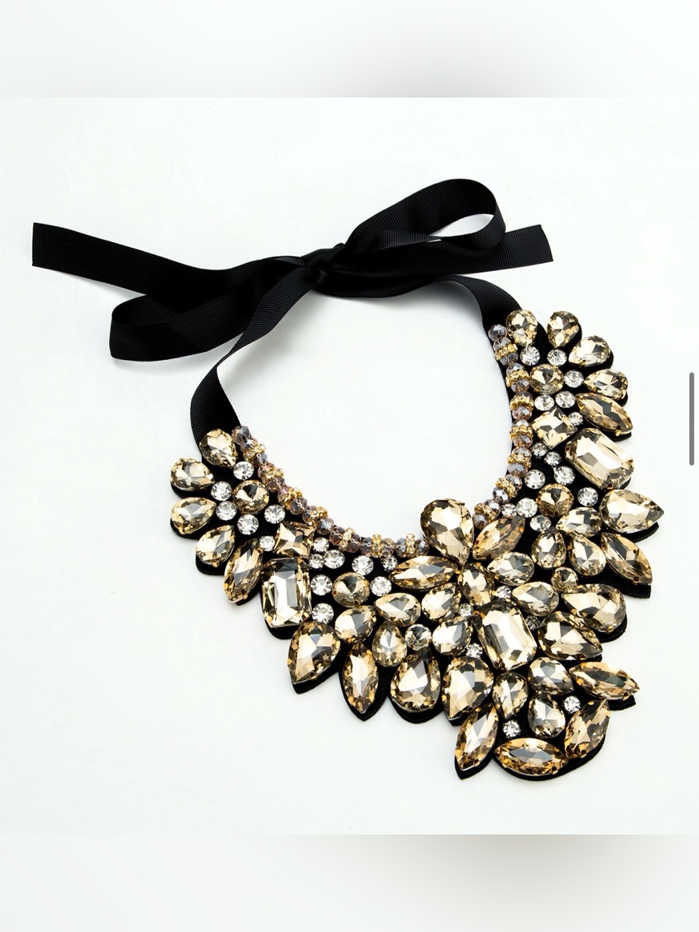 Crystal Statement Necklace with Black Ribbon - NWOT